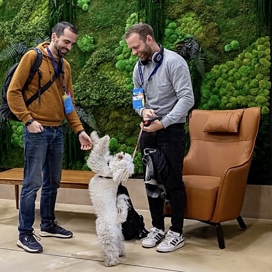 Peter with his brother Tamás and Masni the dog